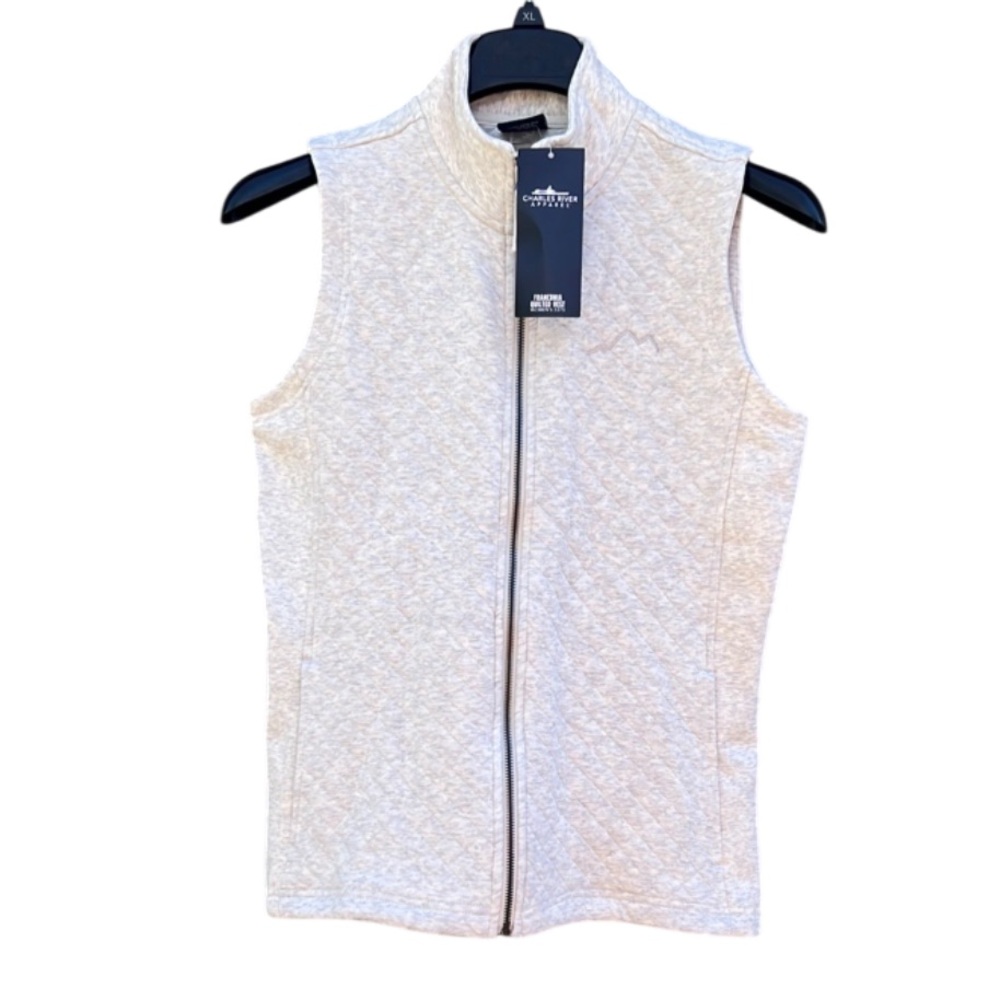 NWT Charles River Apparel Franconia Cream/Gray Quilted Vest Size Medium